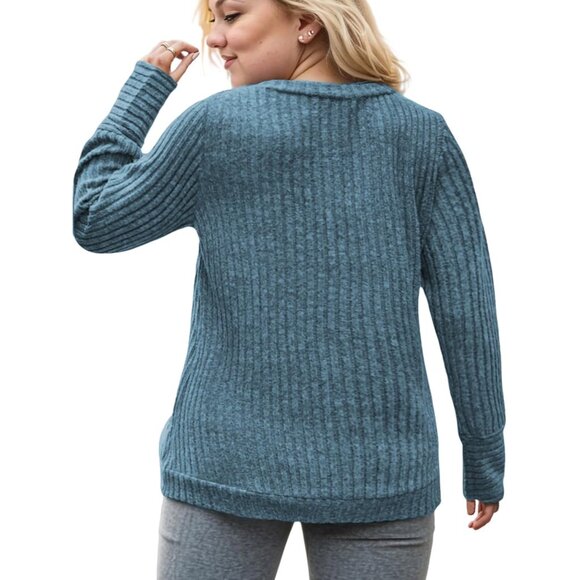 Plus Size Women's V Neck Sweater Top Lightweight Knit Flowy Tunic - Picture 3 of 5